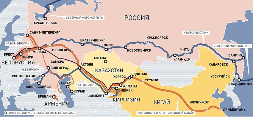 Карта россии и казахстана с городами и жд дорогами